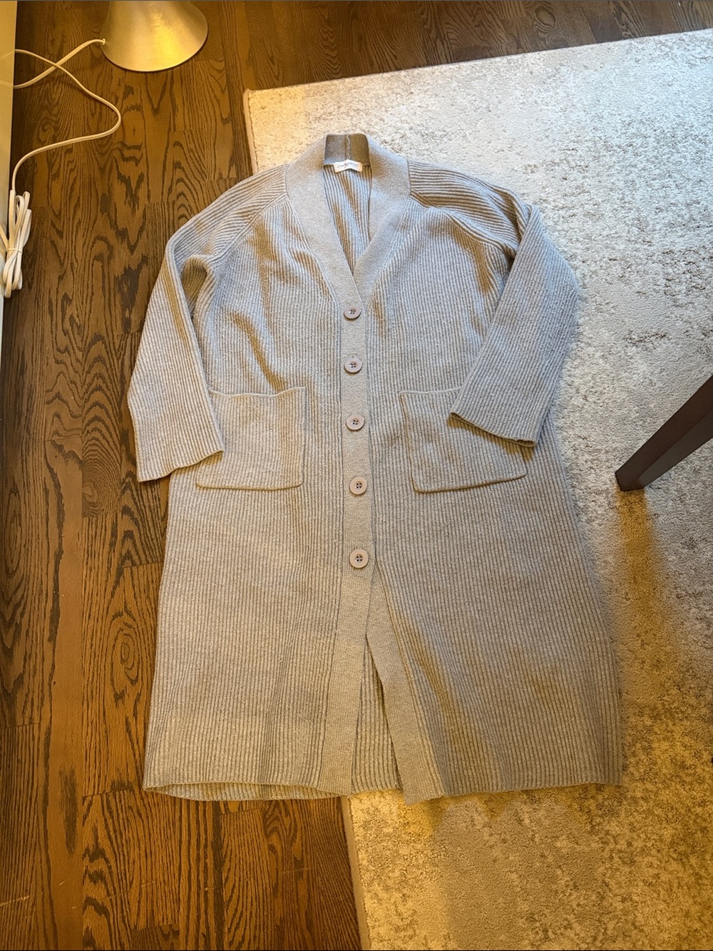 Carly Jean Los Angeles Long Ribbed Button Cardigan Coatigan - Light Gray